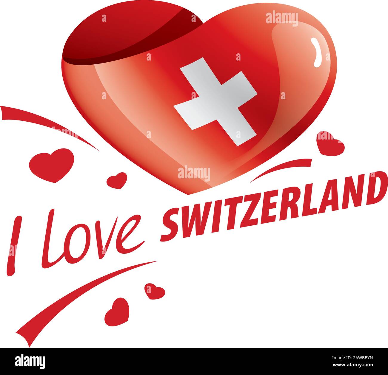 National flag of the Switzerland in the shape of a heart and the inscription I love Switzerland ...