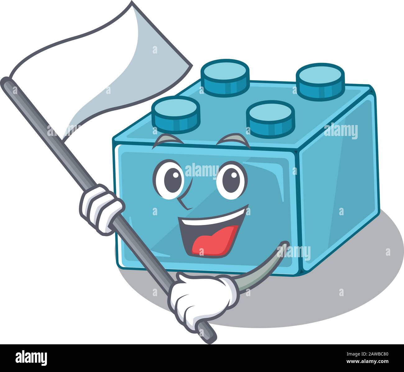Funny lego brick toys cartoon character style holding a standing flag Stock Vector Image & Art