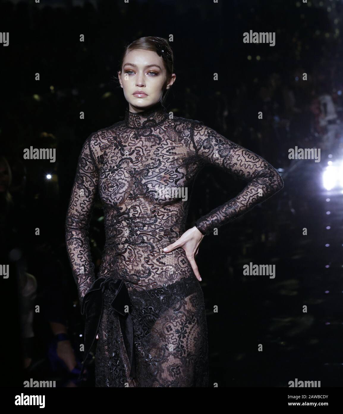 Los Angeles, United States. 07th Feb, 2020. Gigi Hadid walks on the runway at the Tom Ford AW20 Show at Milk Studios on Friday, February 07, 2020 in Hollywood, California. Photo by John Angelillo/UPI Credit: UPI/Alamy Live News Stock Photo