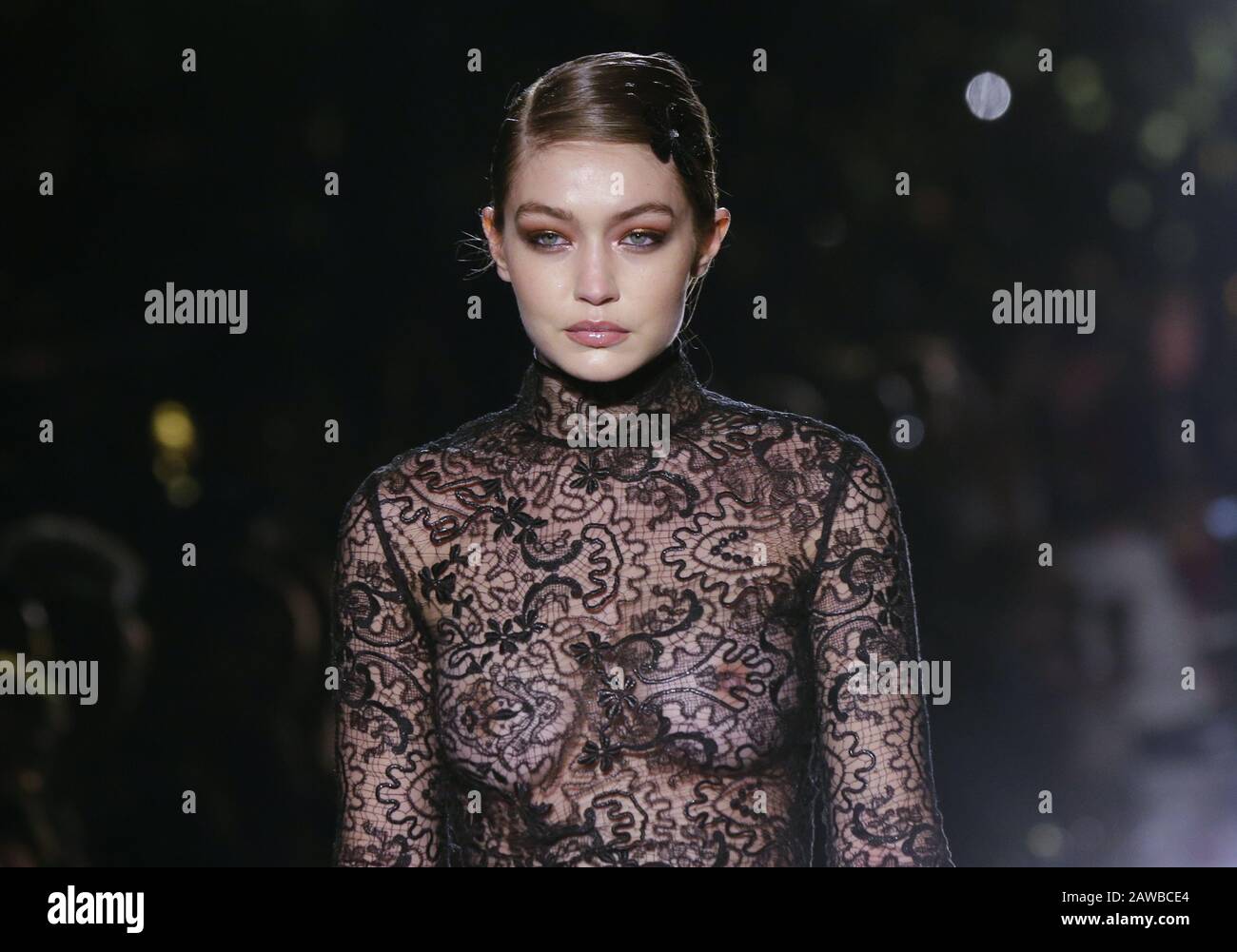 Los Angeles, United States. 07th Feb, 2020. Gigi Hadid walks on the runway at the Tom Ford AW20 Show at Milk Studios on Friday, February 07, 2020 in Hollywood, California. Photo by John Angelillo/UPI Credit: UPI/Alamy Live News Stock Photo
