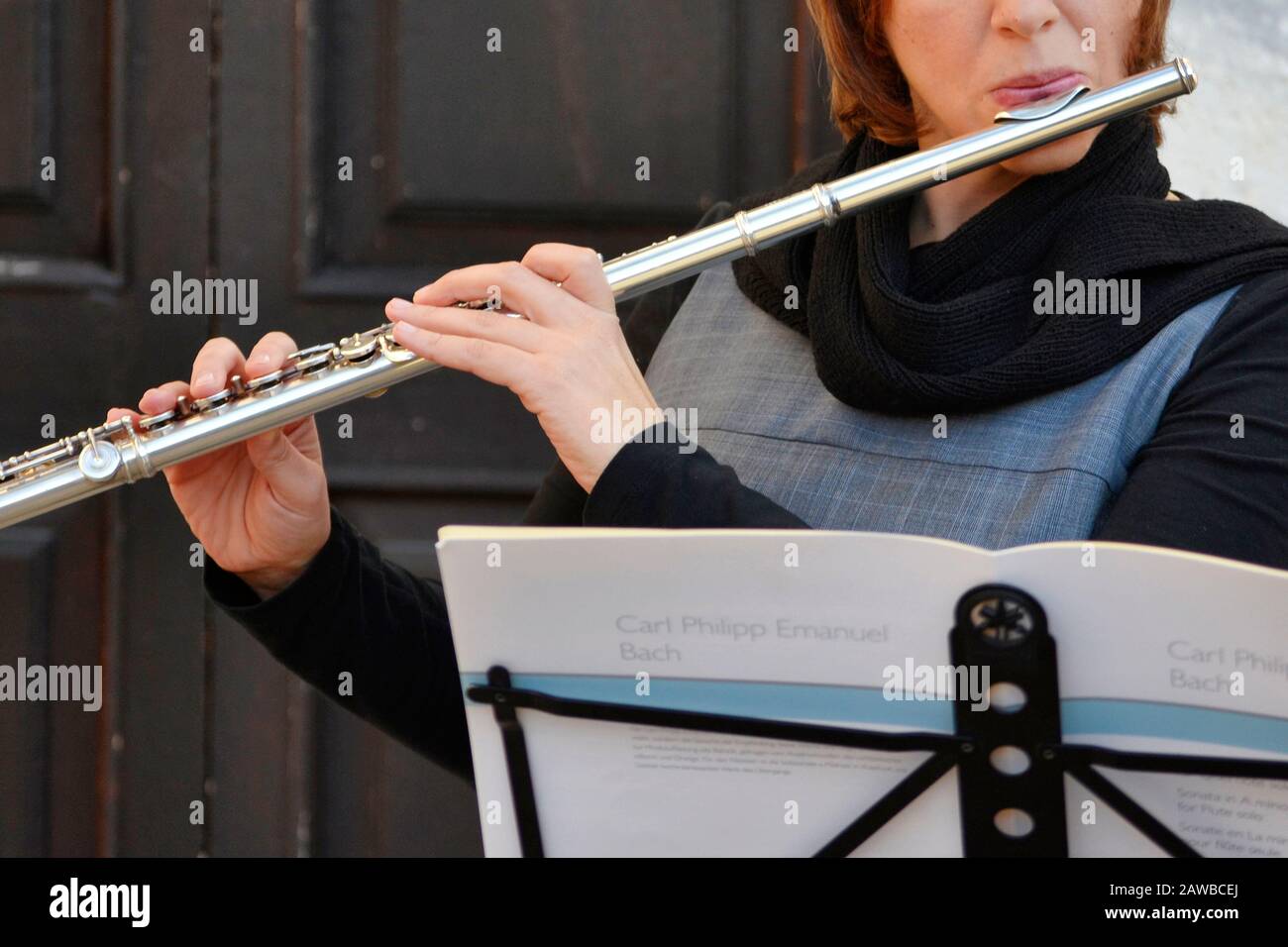 Girl playing flute Stock Photo Alamy