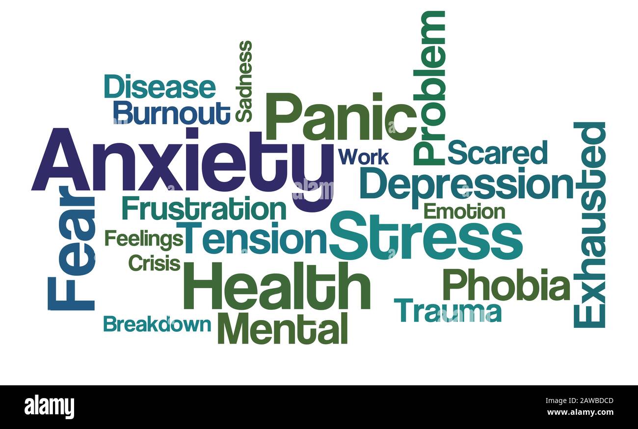 Word Cloud on a white background - Anxiety Stock Photo