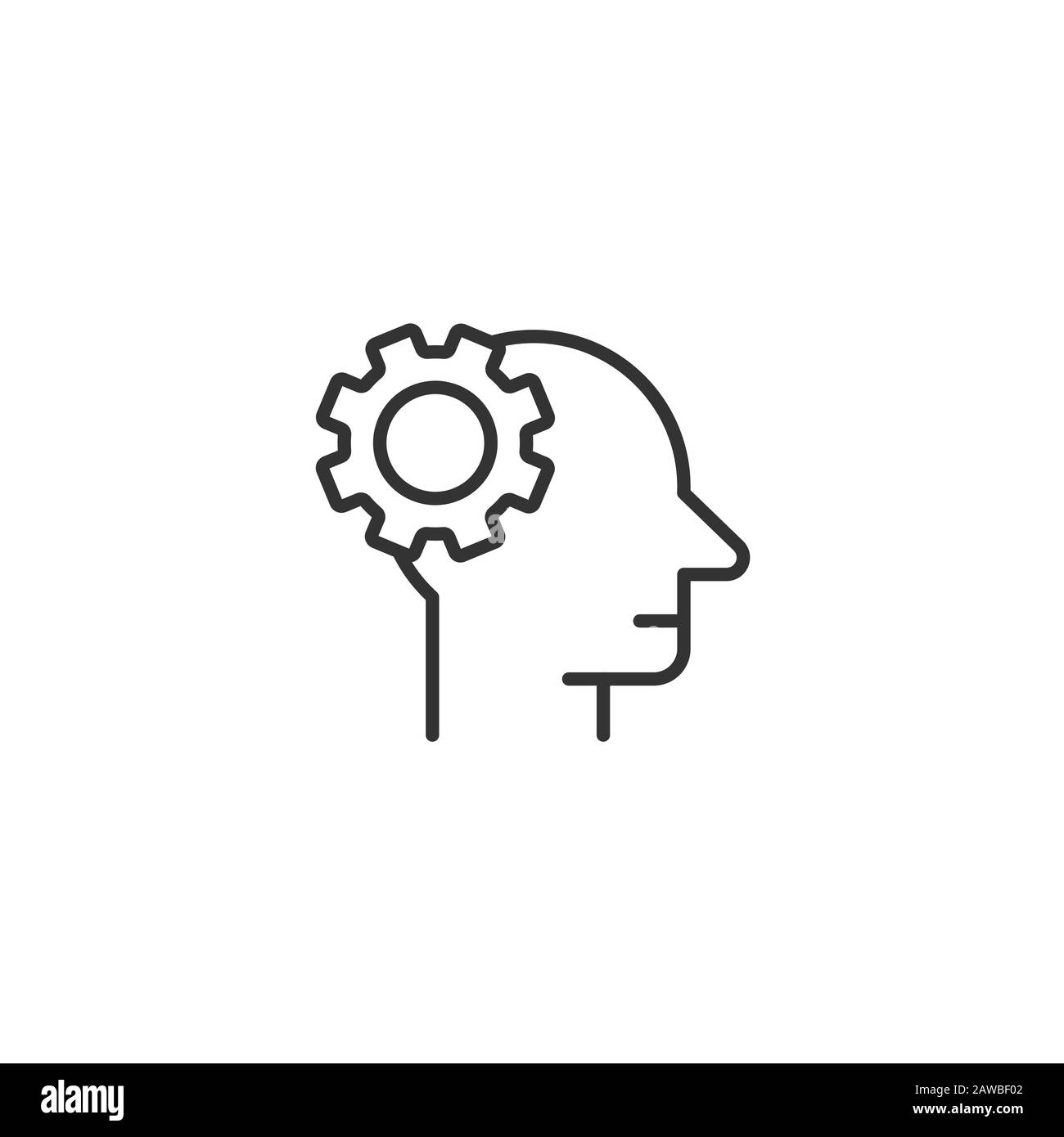 Human head with cogwheel icon in flat style. Technology progress vector illustration on white isolated background. Face and gear business concept. Stock Vector