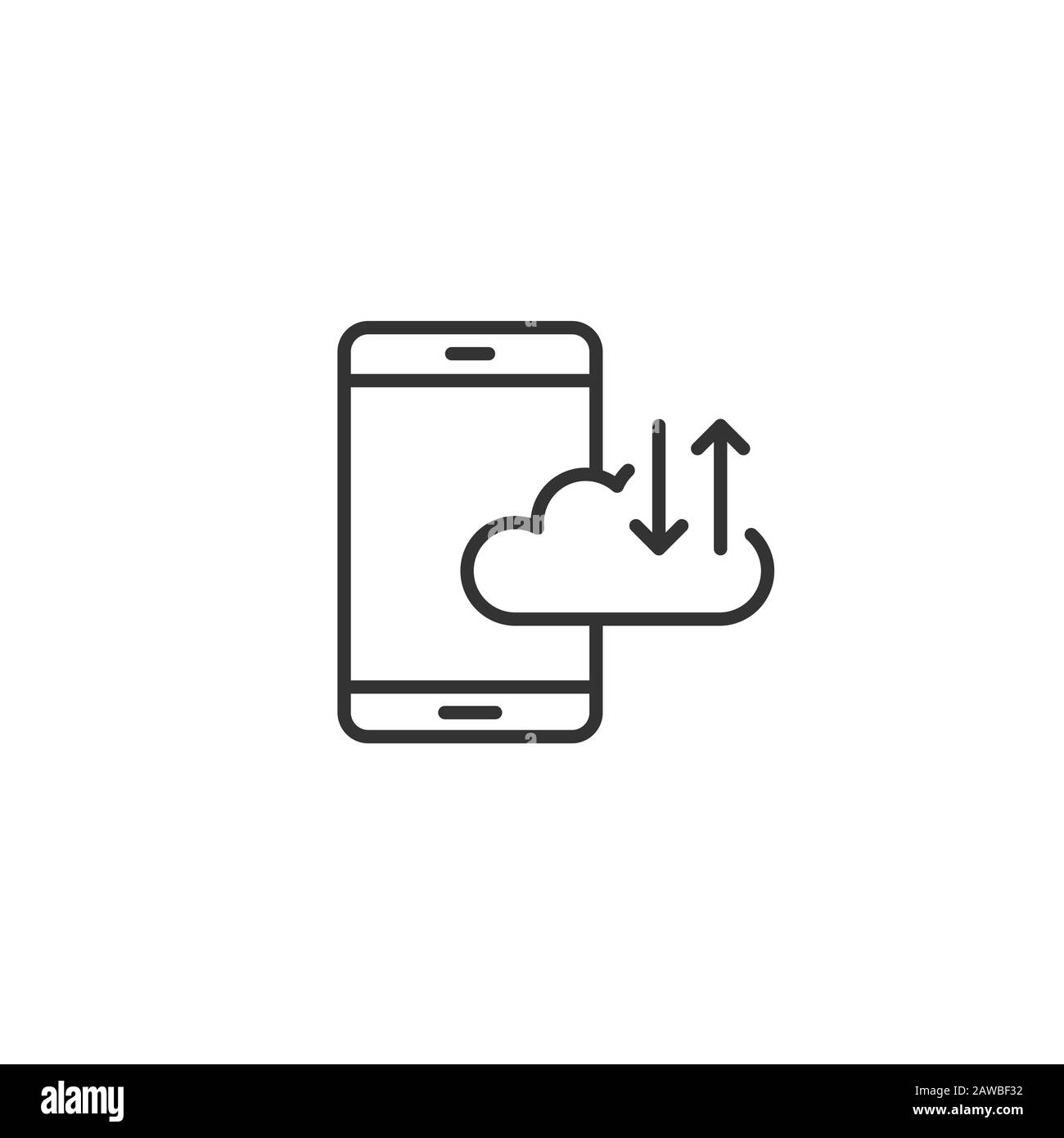 Smartphone with cloud icon in flat style. Phone network storage vector ...