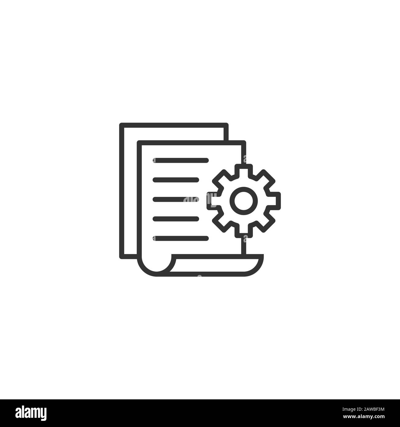 Document with gear icon in flat style. Big data processing vector illustration on white isolated background. Paper sheet software solution business co Stock Vector