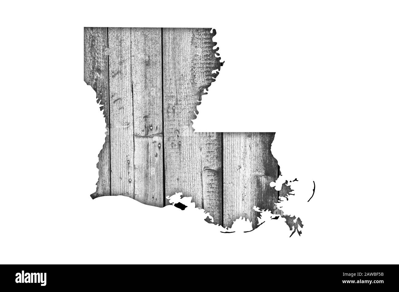 Map of Louisiana on weathered wood Stock Photo
