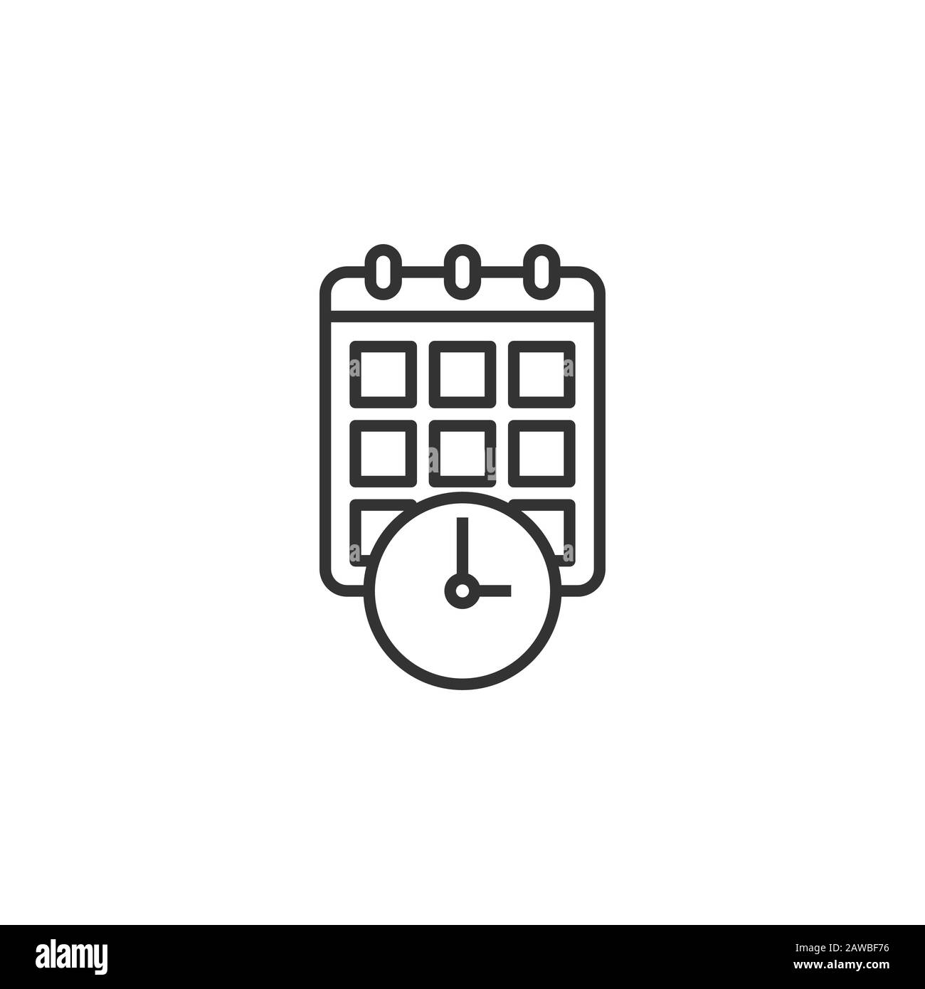 Calendar with clock icon in flat style. Agenda vector illustration on