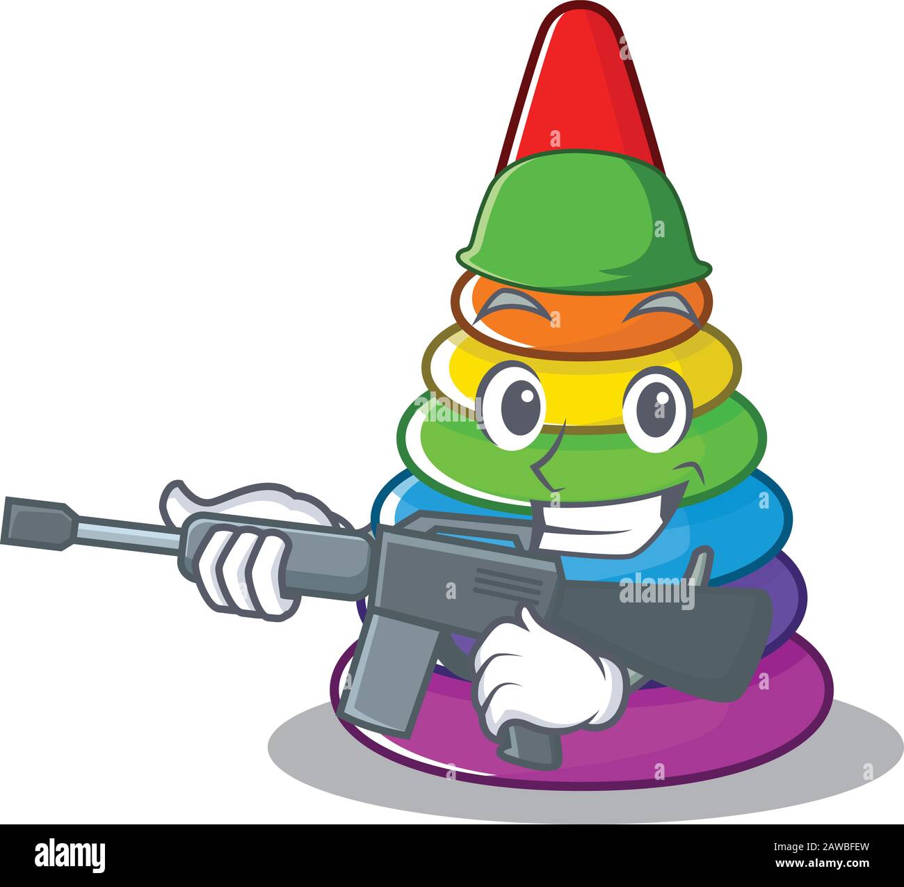 A cute picture of toy pyramid Army with machine gun Stock Vector