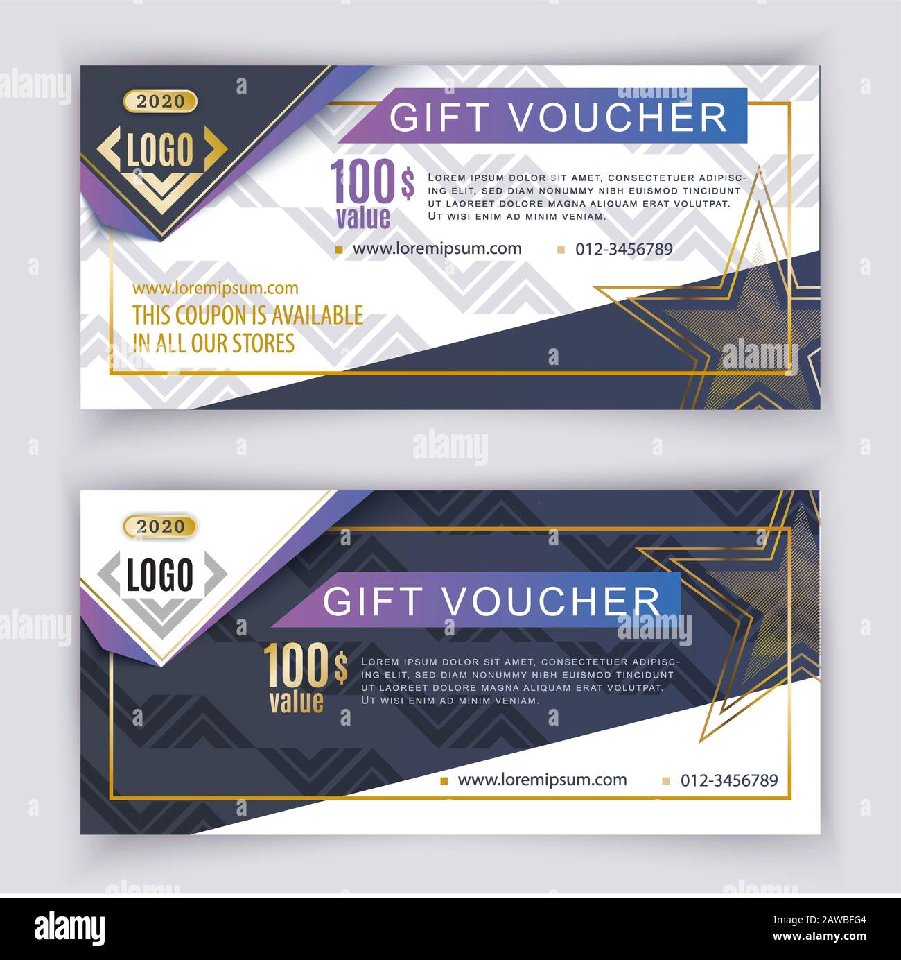 Voucher triangle template. Value 100 dollars for department stores, business, Stock Vector