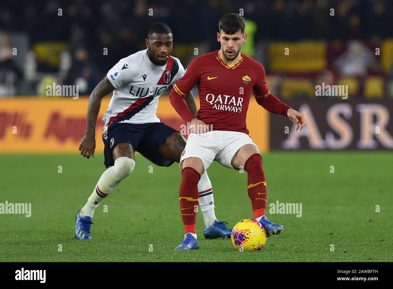 Rome, Italy. 07th Feb, 2020. Football Serie A Roma v Bologna.Olympic stadium, Rome (Italy) February 07th 2020 Carles Perez and Stefano Denswil Credit: Independent Photo Agency/Alamy Live News Stock Photo