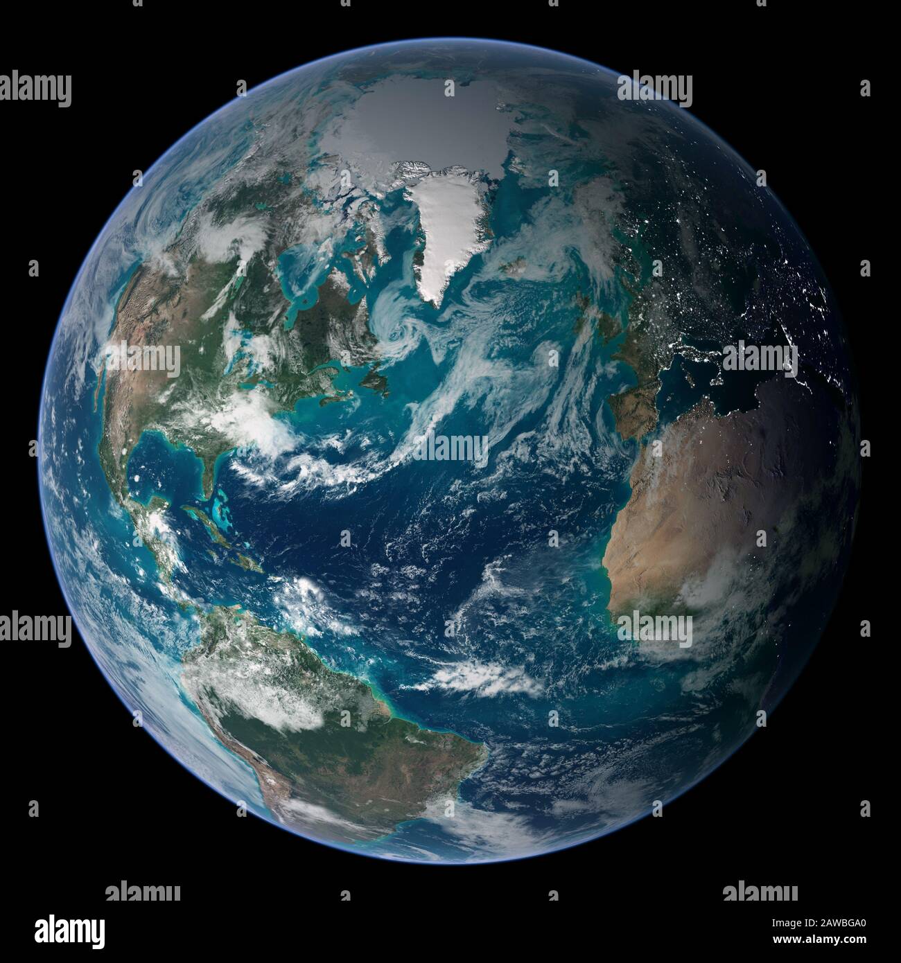 Composite satellite image of the 'blue marble' showing the Western Hemisphere of the Earth Stock Photo