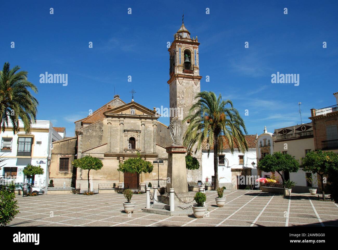 Santo Domingo Church (Iglesia de Santo Domingo de Guzman) in the Plaza Alcalde Jose Gonzalez, Bornos, Andalucia, Spain. Stock Photo