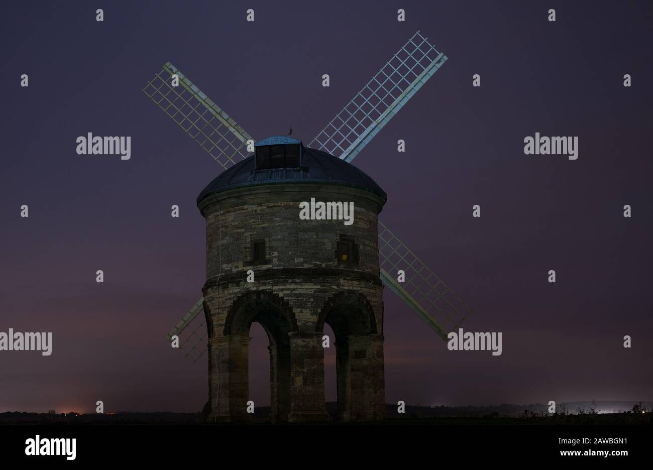 Night photo of Chesterton Windmill in Warwickshire Stock Photo