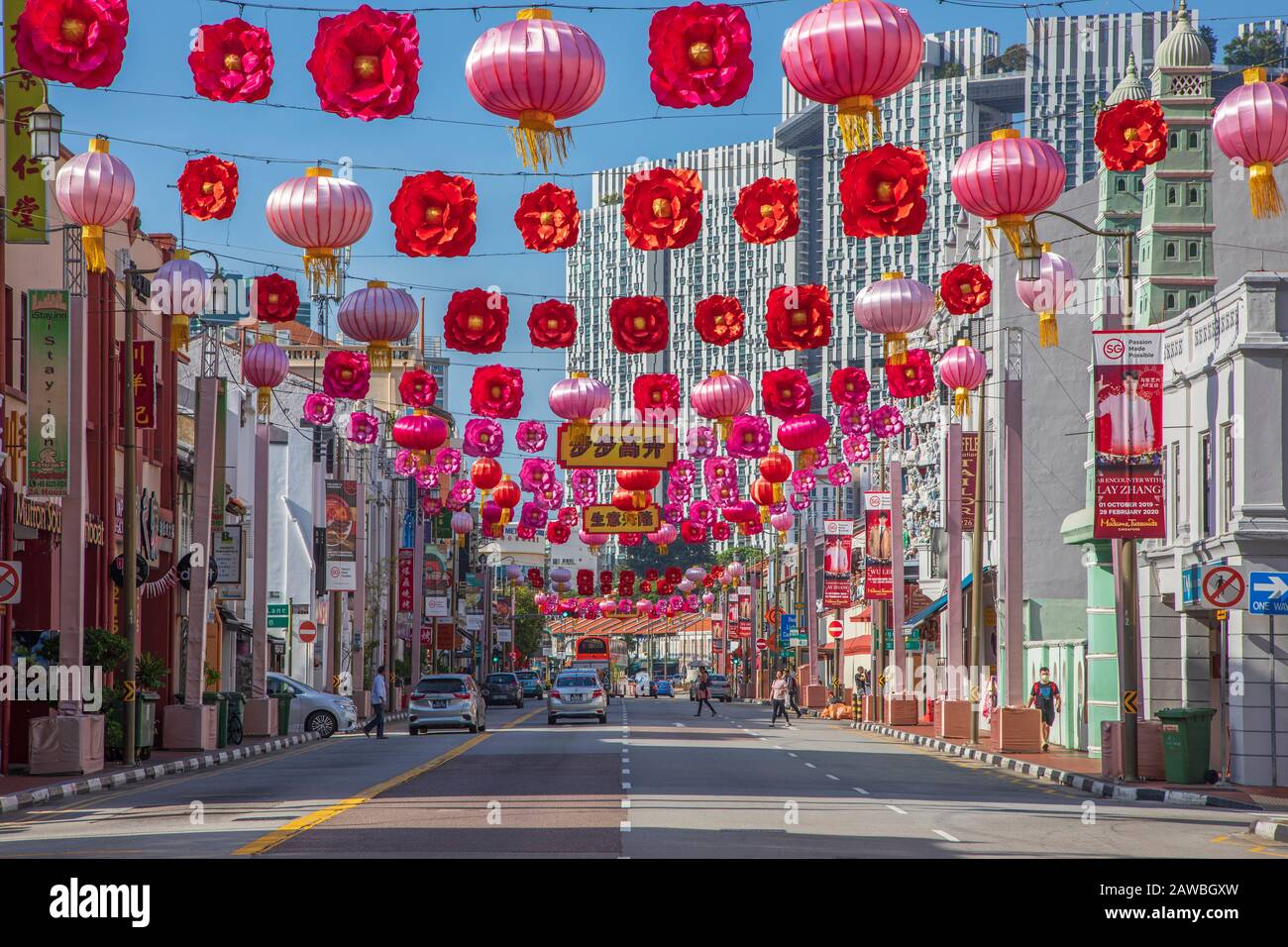 South Bridge Road, Chinatown, Singapore decorated with coloured