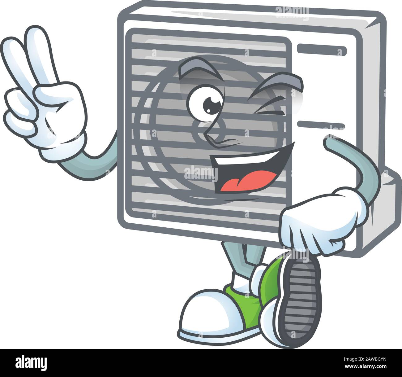 Cute Cartoon Mascot Picture Of Split Air Conditioner With Two Fingers Stock Vector Image Art Alamy