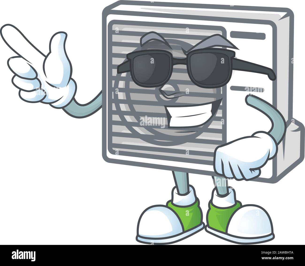 Super cool split air conditioner mascot character wearing black glasses
