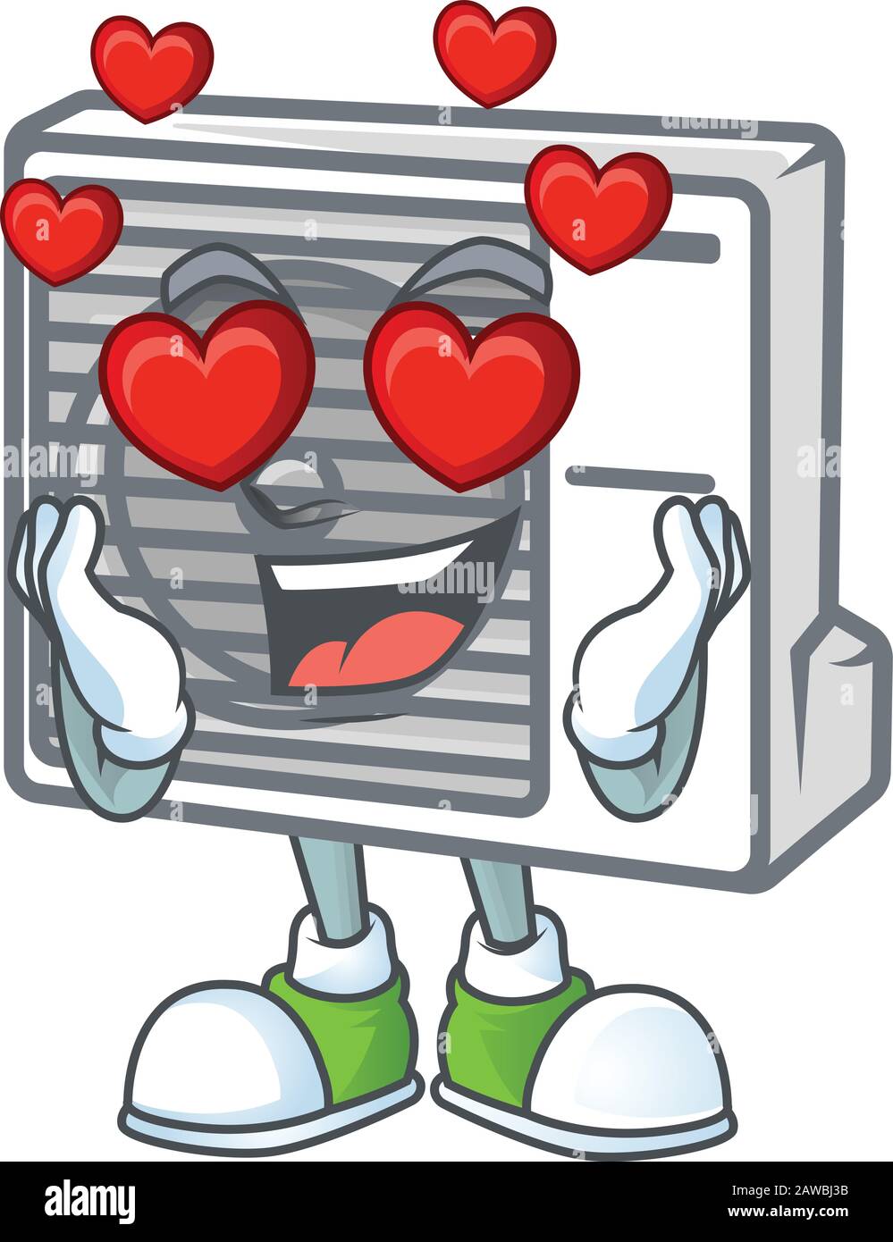 A romantic split air conditioner cartoon mascot design style Stock
