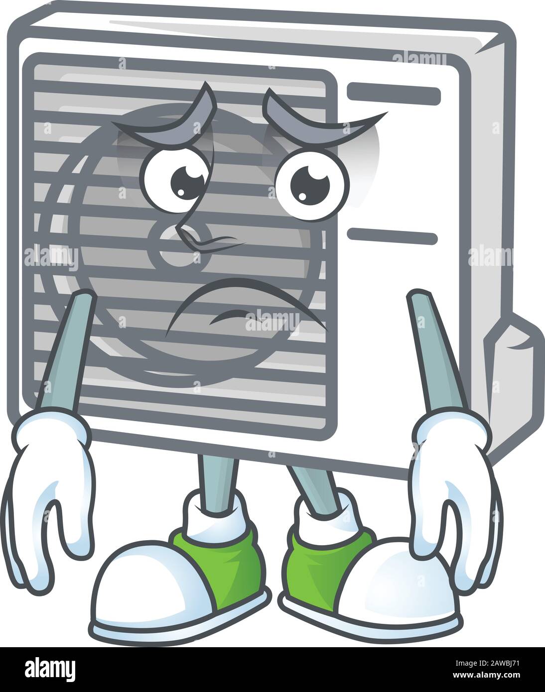Cartoon character of a split air conditioner having an afraid face