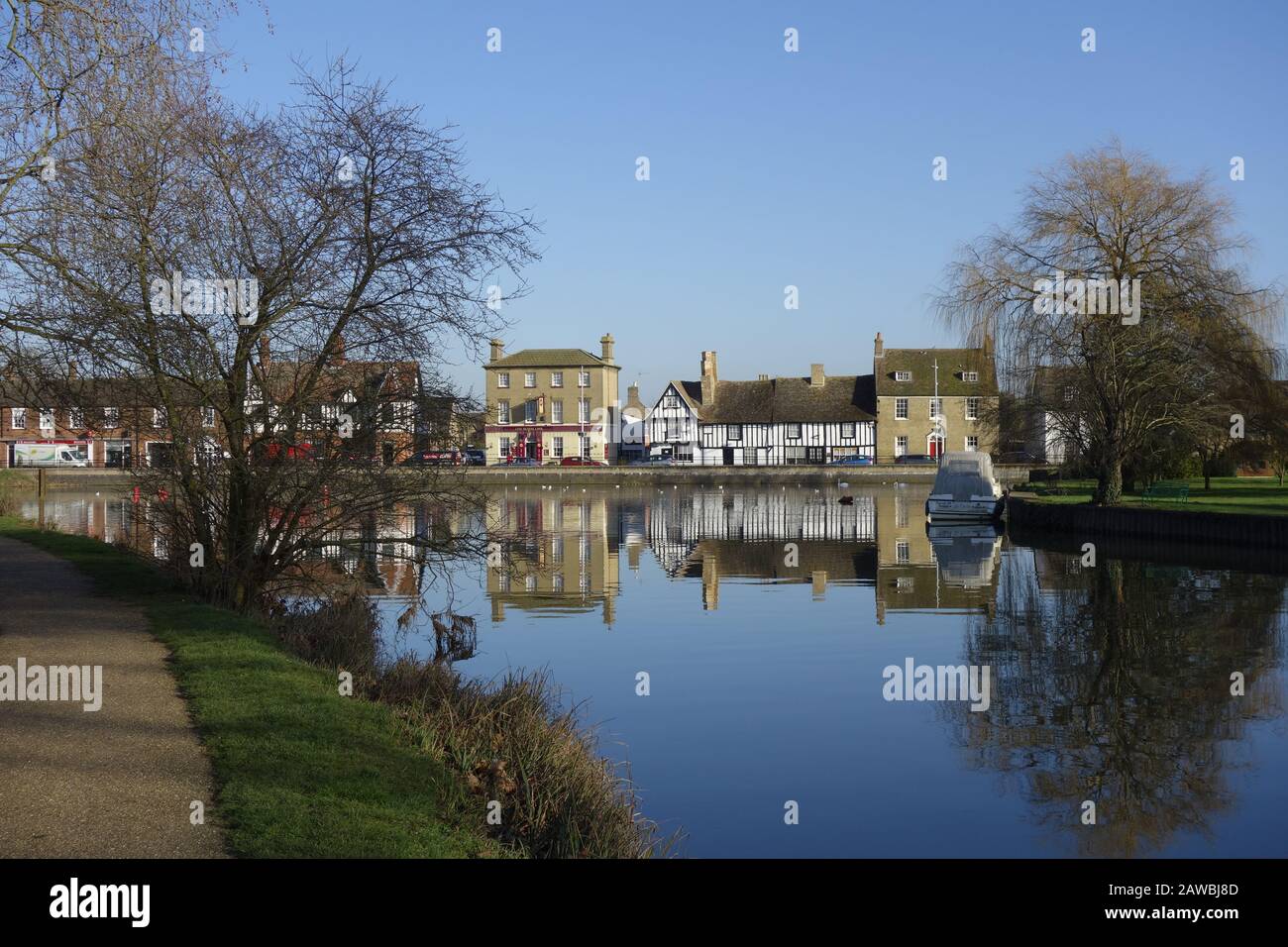 view across the river ouse to the causeway, godmanchester, huntingdon