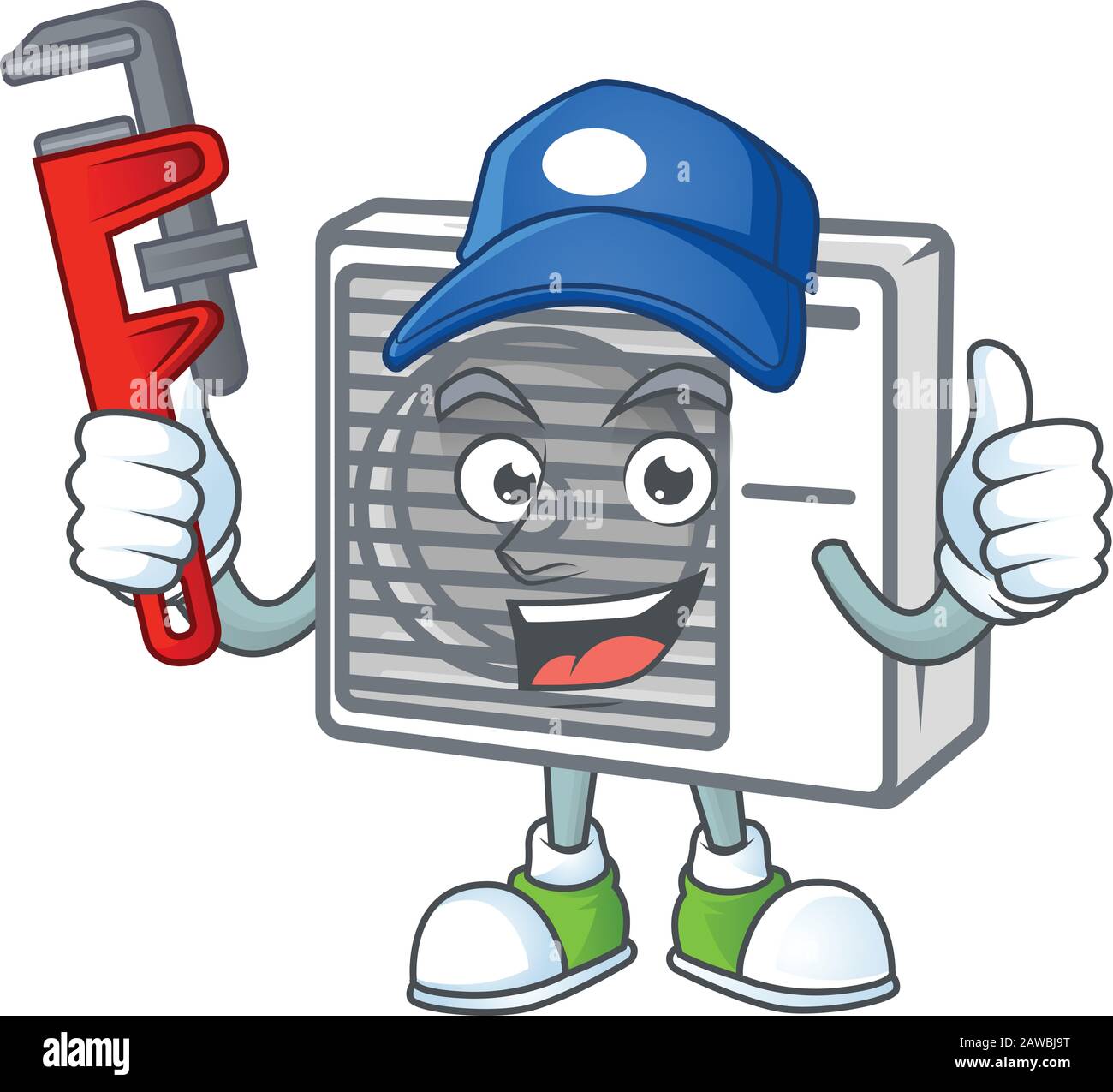 Smiley Plumber split air conditioner on mascot picture style Stock