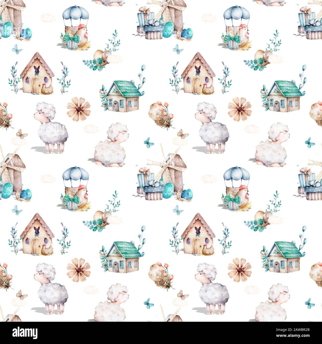 Cute baby sheep animal seamless pattern, farm illustration for children  clothing. Farm watercolor Hand drawn boho image for cases design, nursery  Stock Photo - Alamy