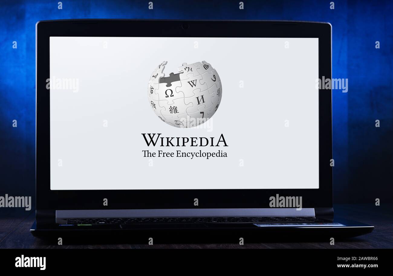POZNAN, POL - NOV 14, 2019: Laptop computer displaying logo of Wikipedia,  multilingual, web-based, free encyclopedia, owned and supported by the  Wikim Stock Photo - Alamy