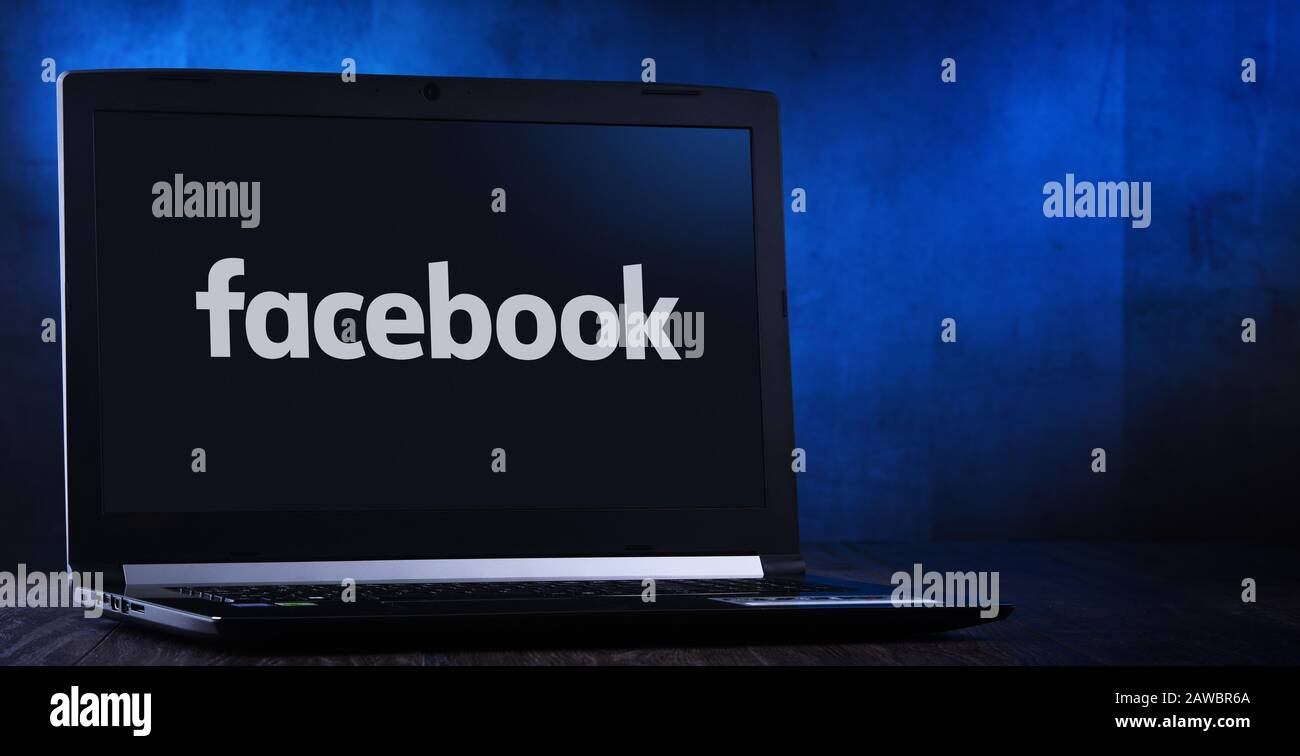 POZNAN, POL - NOV 14, 2019: Laptop computer displaying logo of Facebook ...