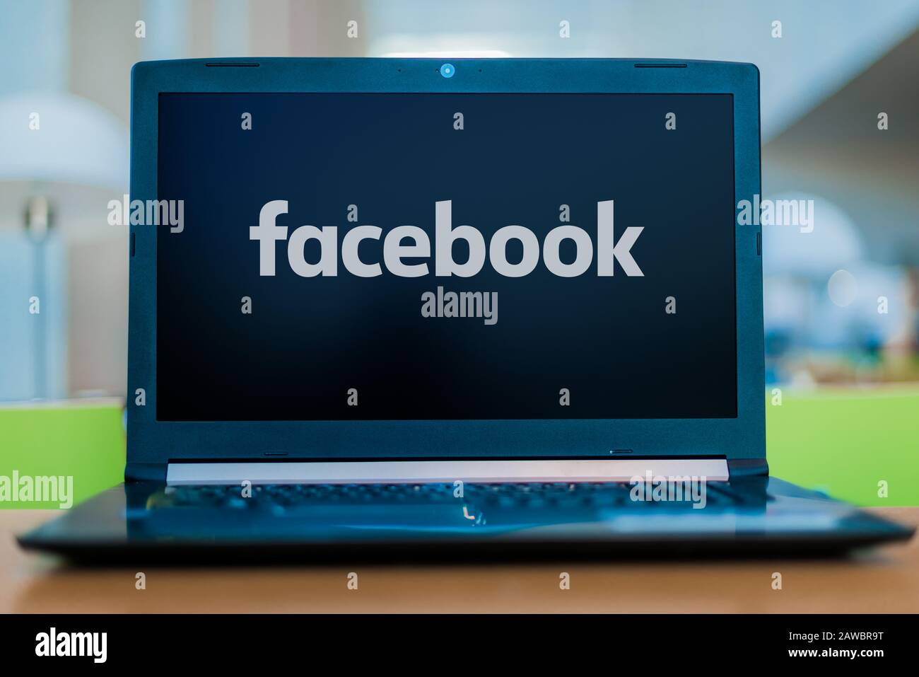 POZNAN, POL - DEC 11, 2019: Laptop computer displaying logo of Facebook ...