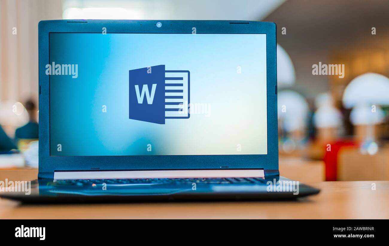 POZNAN, POL - DEC 11, 2019: Laptop computer displaying logo of