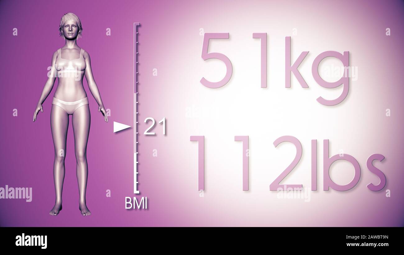 3d Illustration Of A Fat Woman Losing Body Weight And Bmi Index Stock Photo Alamy