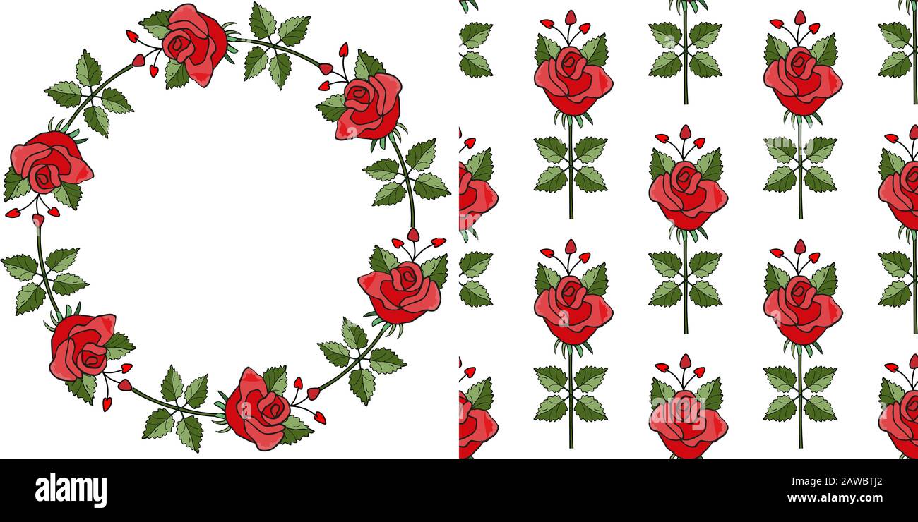 abstract pattern with red roses and Vector seamless frame Red roses Stock Vector