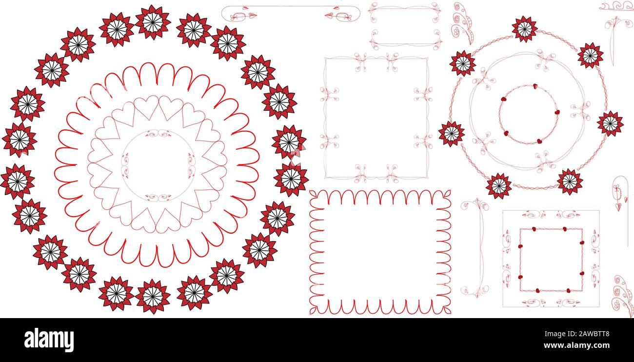 seamless frames curlicues set Vector and decorative elements hearts and curlicues Stock Vector
