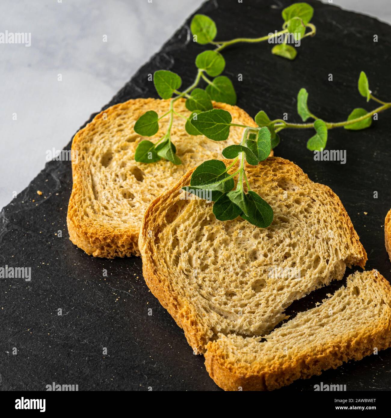 Dry toast and butter. Closeup Stock Photo Alamy