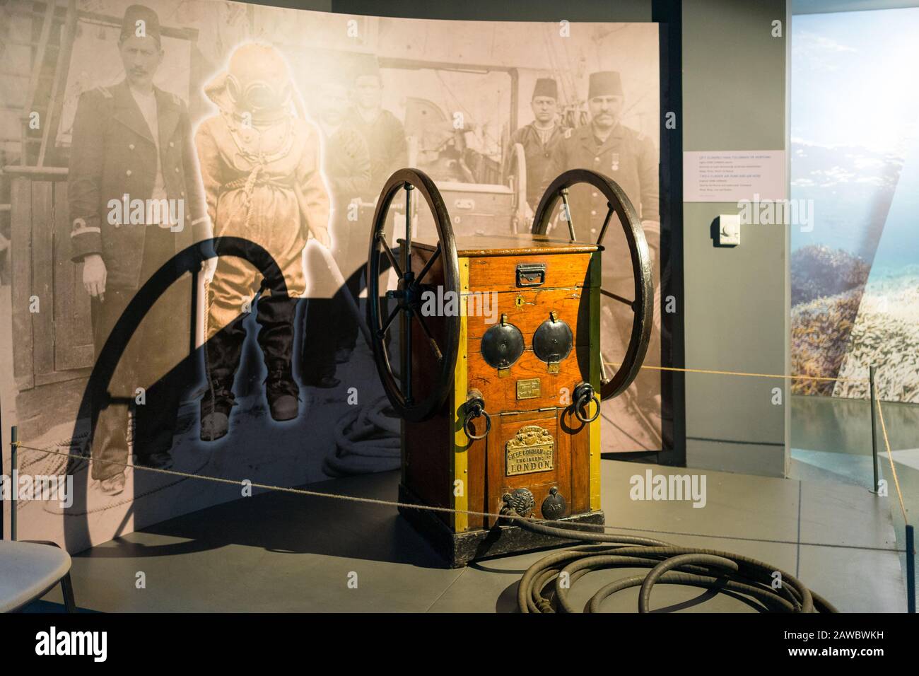 Istanbul, Turkey Jan 12, 2020 diving equipment on display for