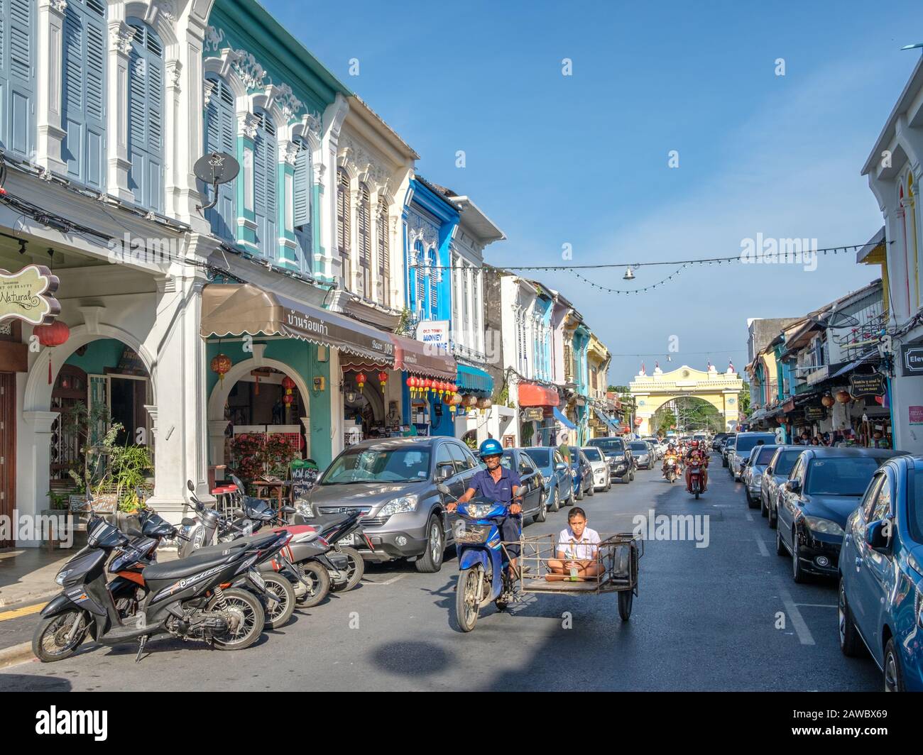 Phuket Old Town also regarded as Chinatown in Phuket is a popular travel destination characterized by Sino-Portuguese architecture. Stock Photo