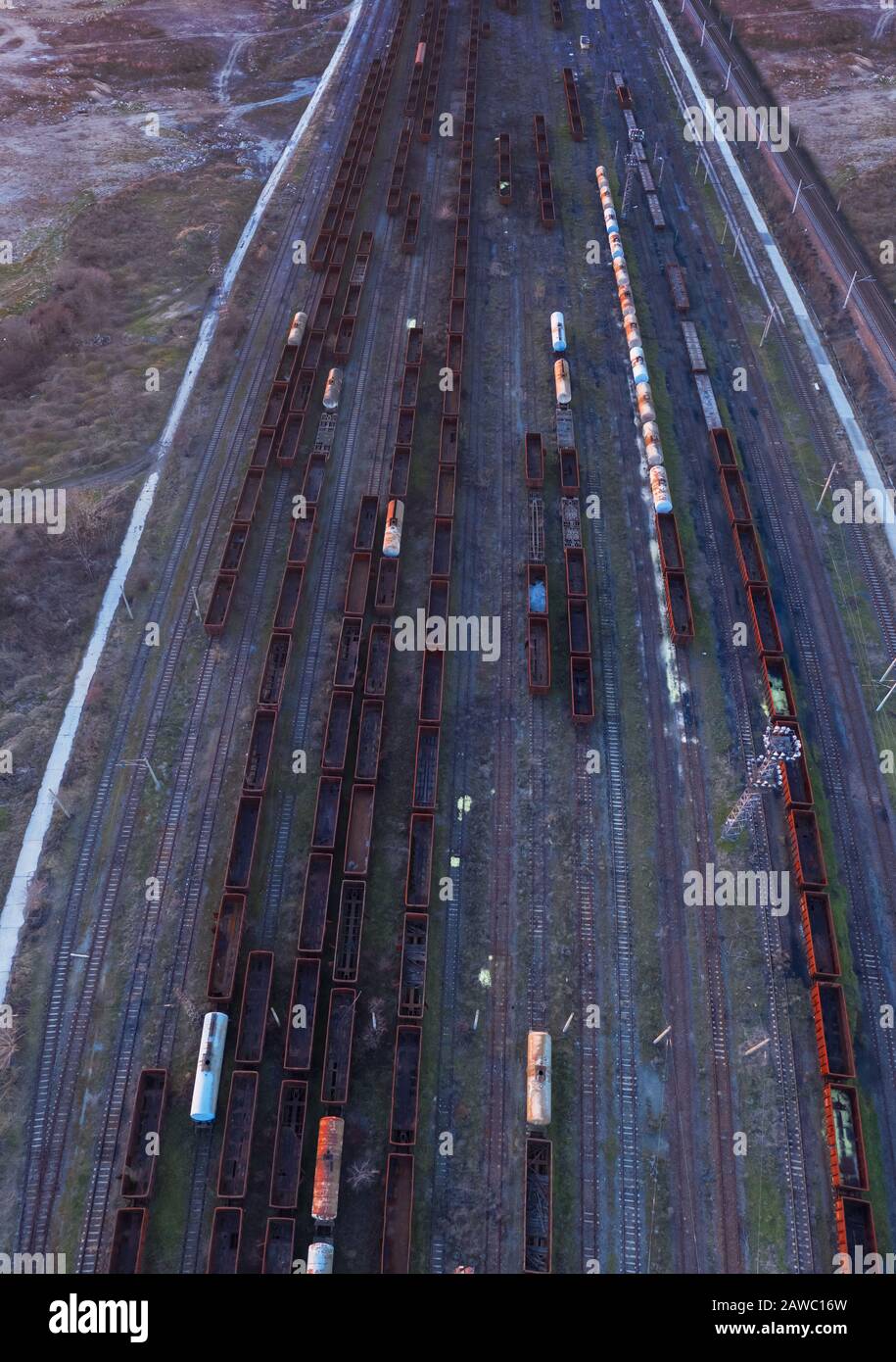 Freight trains on the railway station Stock Photo
