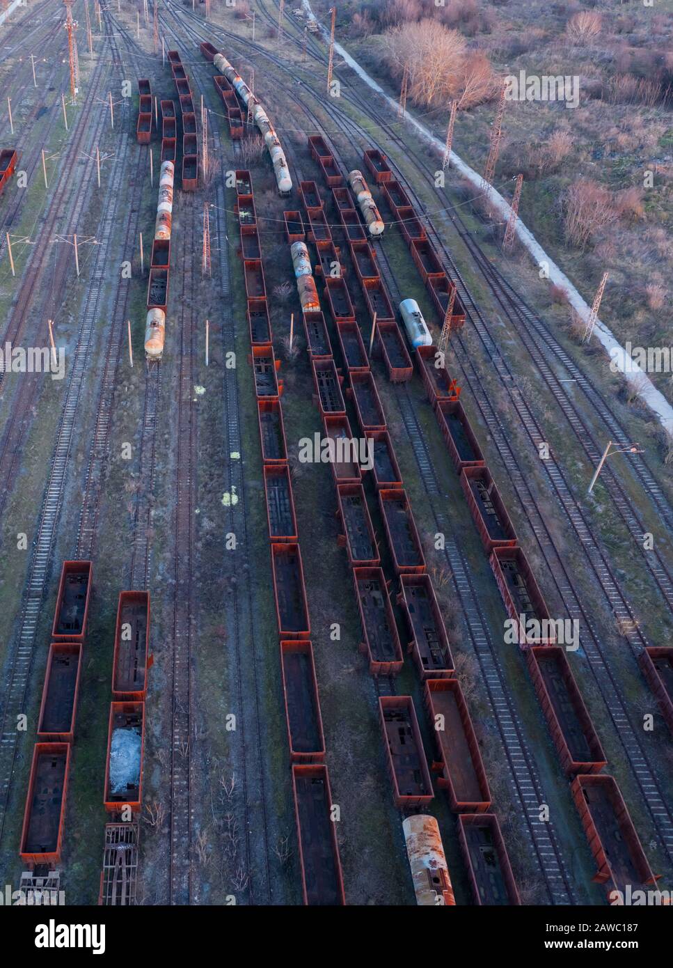 Freight trains on the railway station Stock Photo