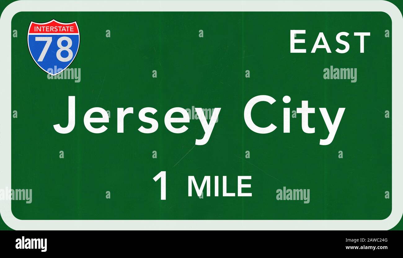 Jersey City USA Interstate Highway Sign Photorealistic Illustration ...