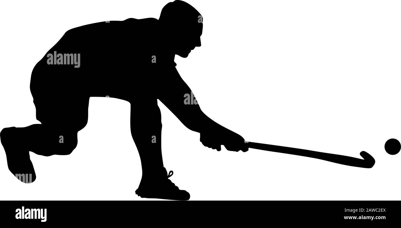 Silhouette of field hockey player with a hockey stick. Vector
