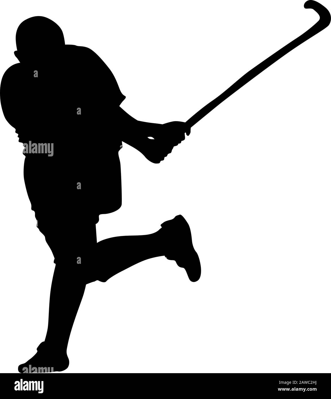 Silhouette of field hockey player with a hockey stick. Vector