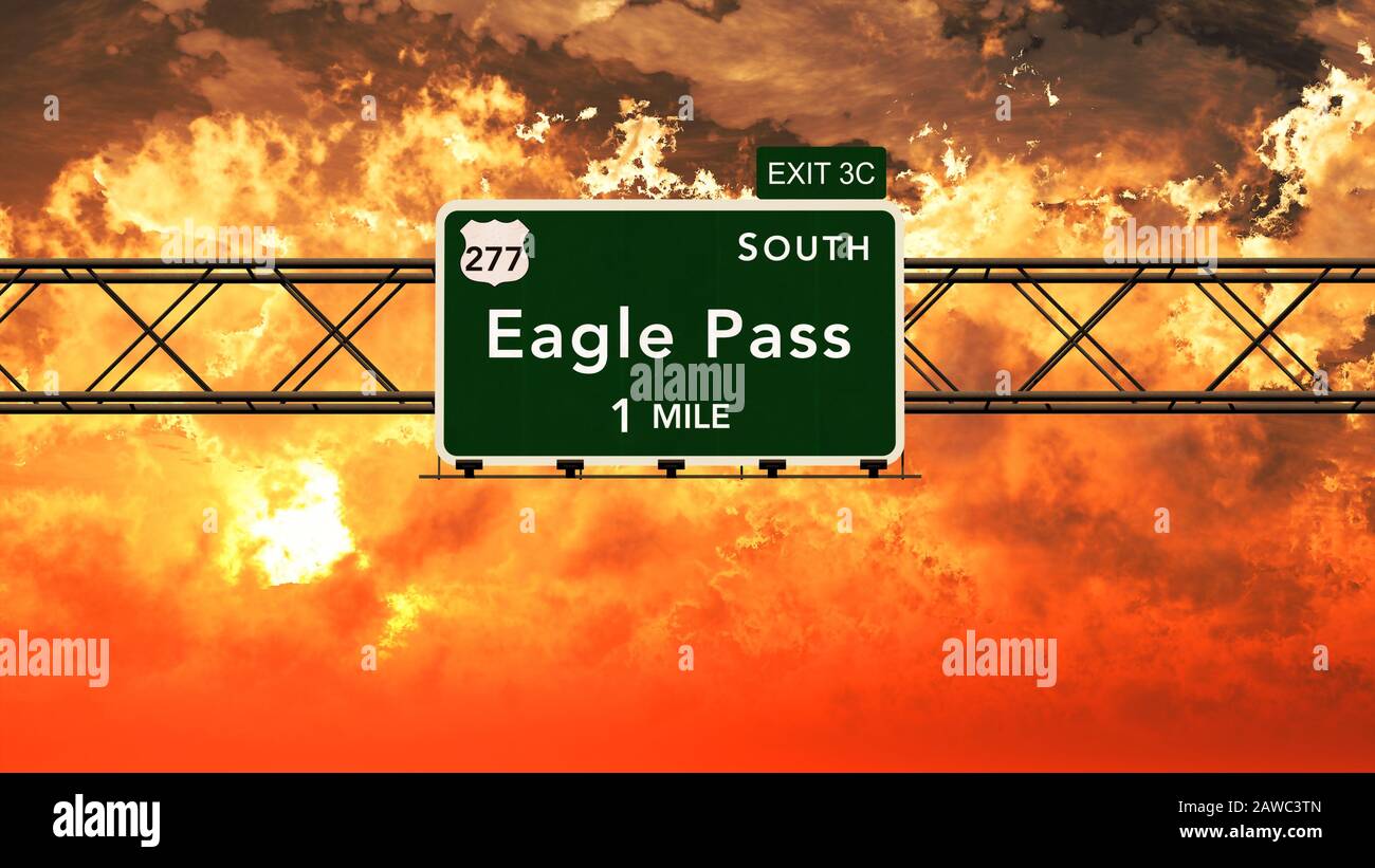 Eagle Pass USA Interstate Highway Sign in a Beautiful Cloudy Sunset