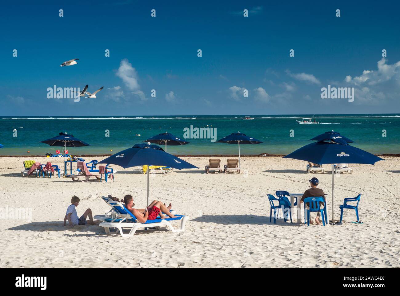 Caribbean Sea beach in Puerto Morelos, Riviera Maya, Yucatan Peninsula, Quintana Roo state, Mexico Stock Photo