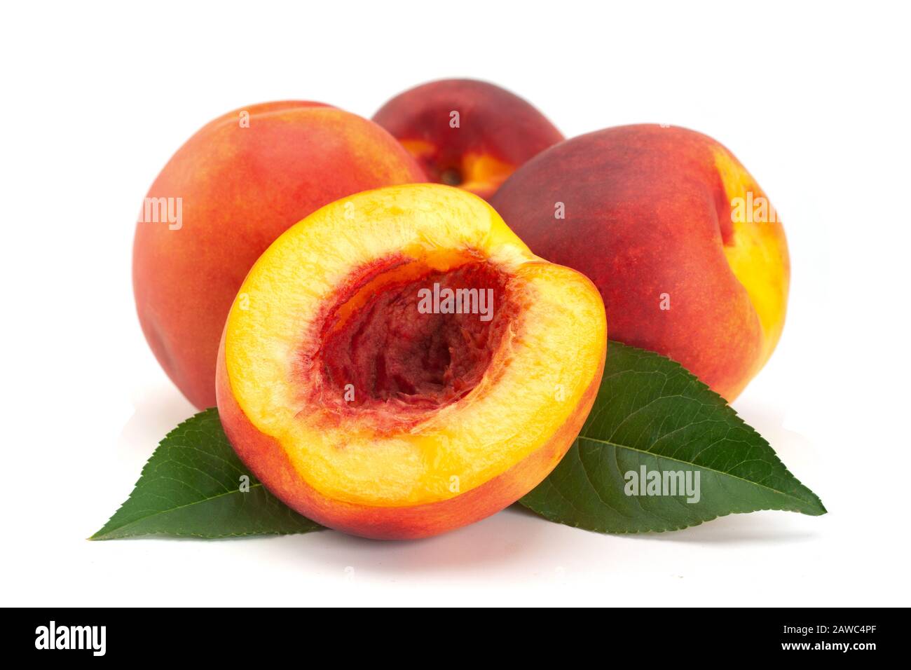 Ripe nectarine fruit isolated on white background Stock Photo