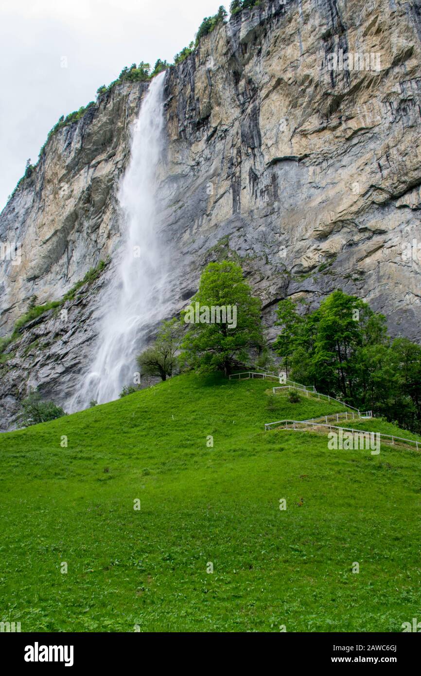 Staubbach fall in Lauterbrunnen valley, Switzerland Stock Photo