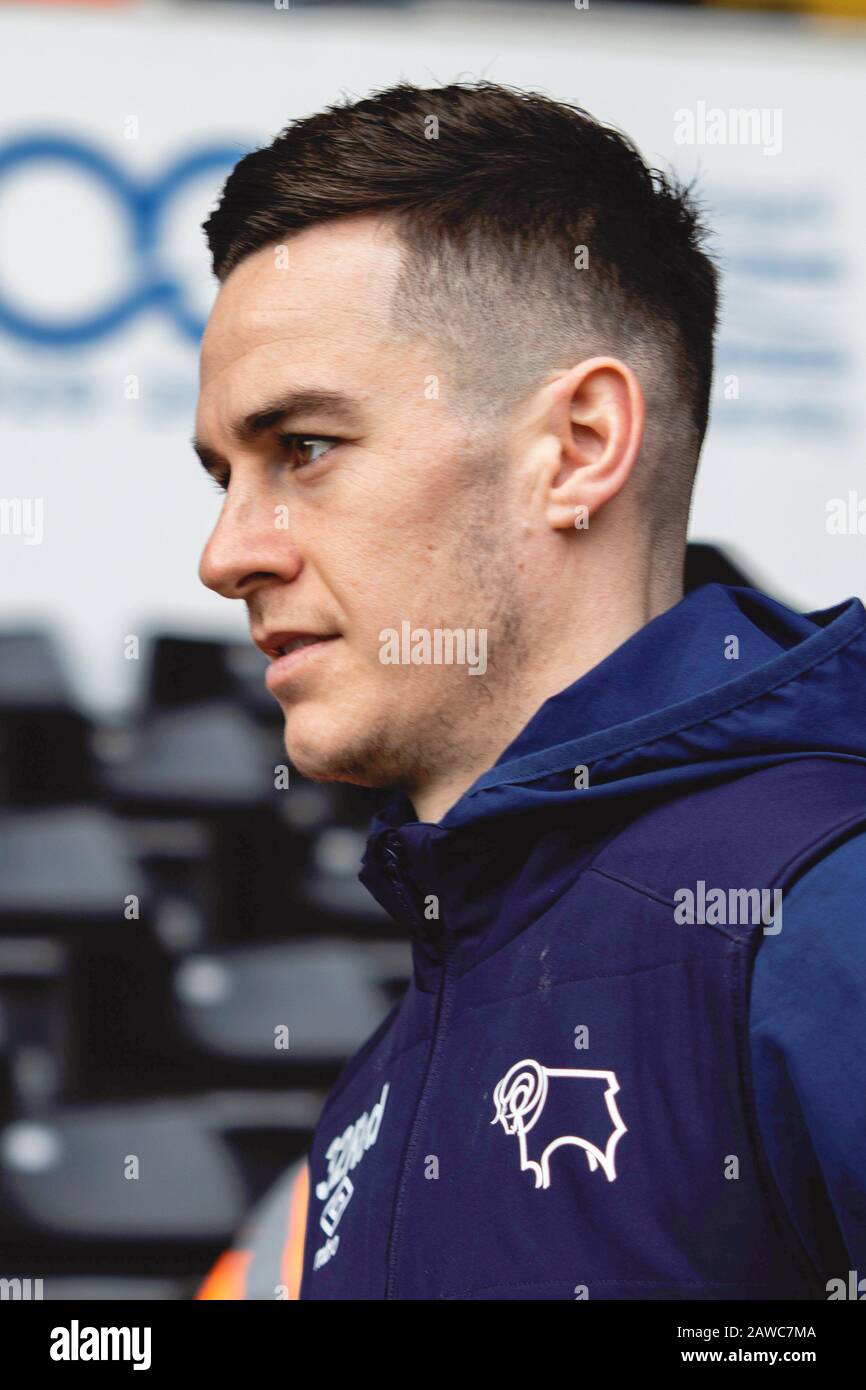 Swansea, UK. 08th Feb, 2020. Tom Lawrence of Derby County arrives at the Liberty Stadium. EFL Skybet championship match, Swansea city v Derby County at the Liberty Stadium in Swansea, South Wales on Saturday 8th February 2020. this image may only be used for Editorial purposes. Editorial use only, license required for commercial use. No use in betting, games or a single club/league/player publications. pic by Lewis Mitchell/Andrew Orchard sports photography/Alamy Live news Credit: Andrew Orchard sports photography/Alamy Live News Stock Photo