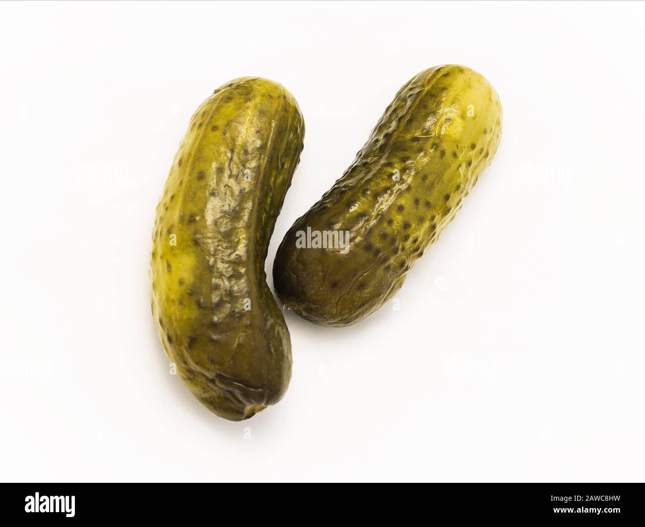 two pickled cucumbers on white Stock Photo