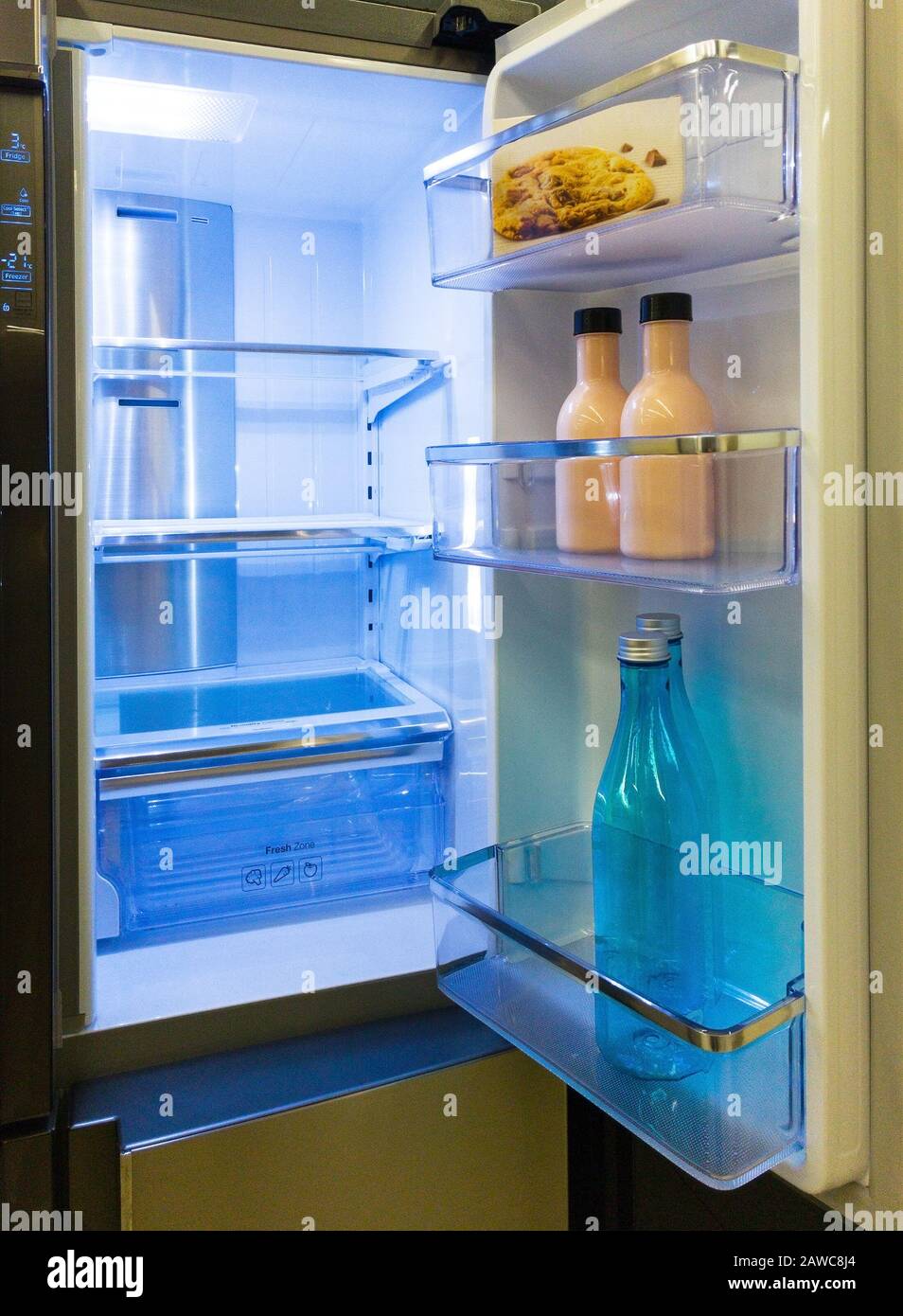 close up of open refrigerator Stock Photo
