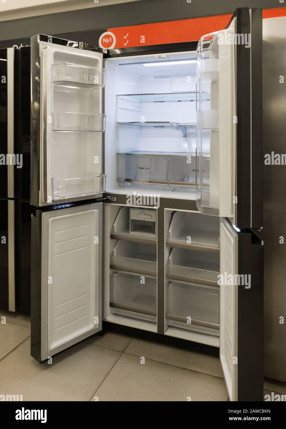 side by side fridge in store Stock Photo