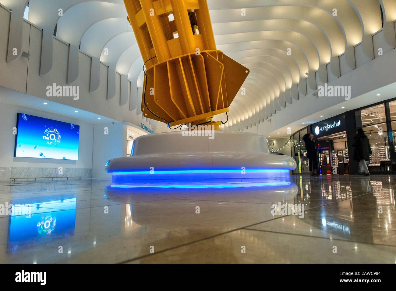 An empty shopping mall in the interior of the O2 Millennium Dome in North Greenwich London Stock Photo