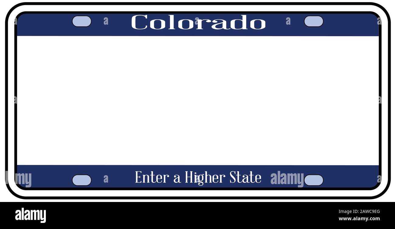 Blank Colorado state license plate in the colors of the state flag over